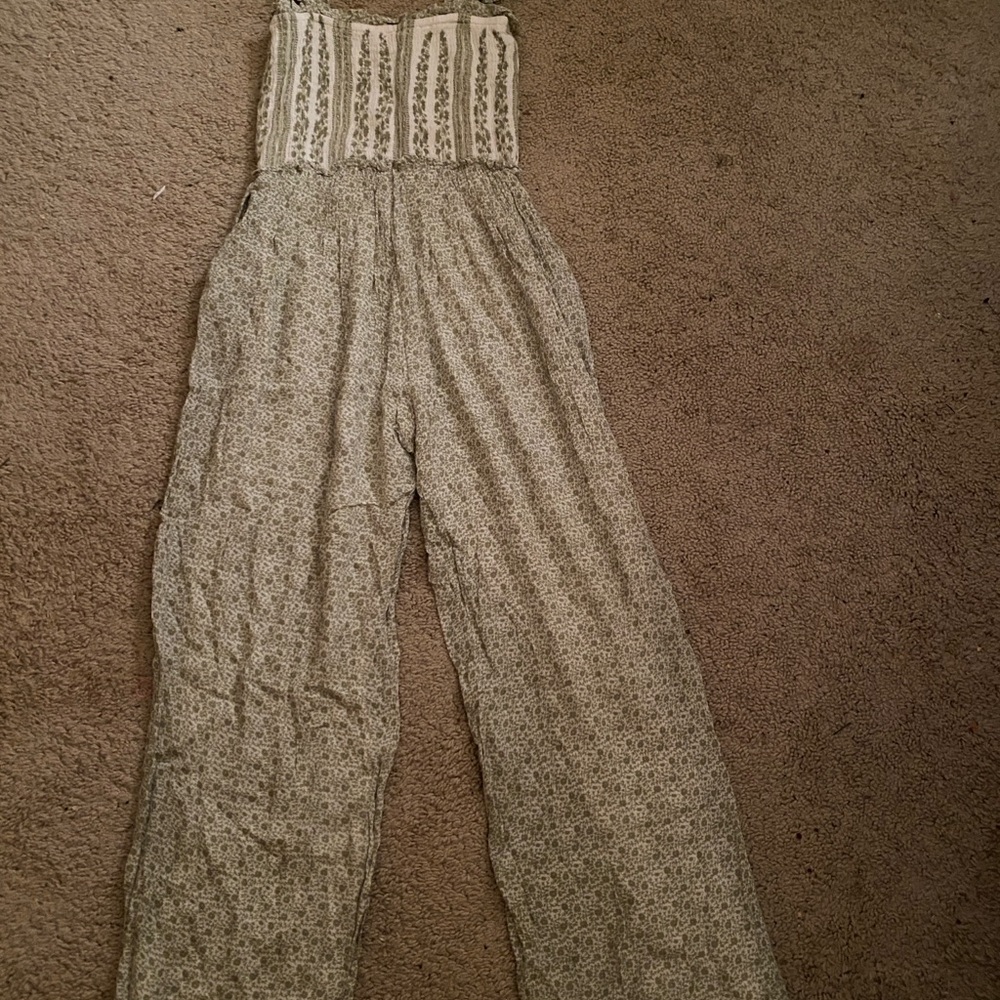 Floral Print Jumpsuit in Cream and Green